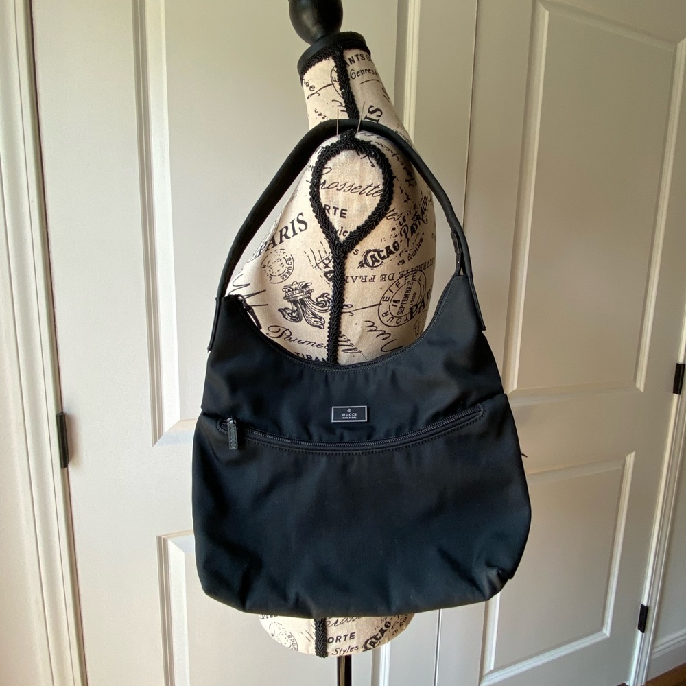 Gucci Vintage Black Canvas Shoulder Bag.